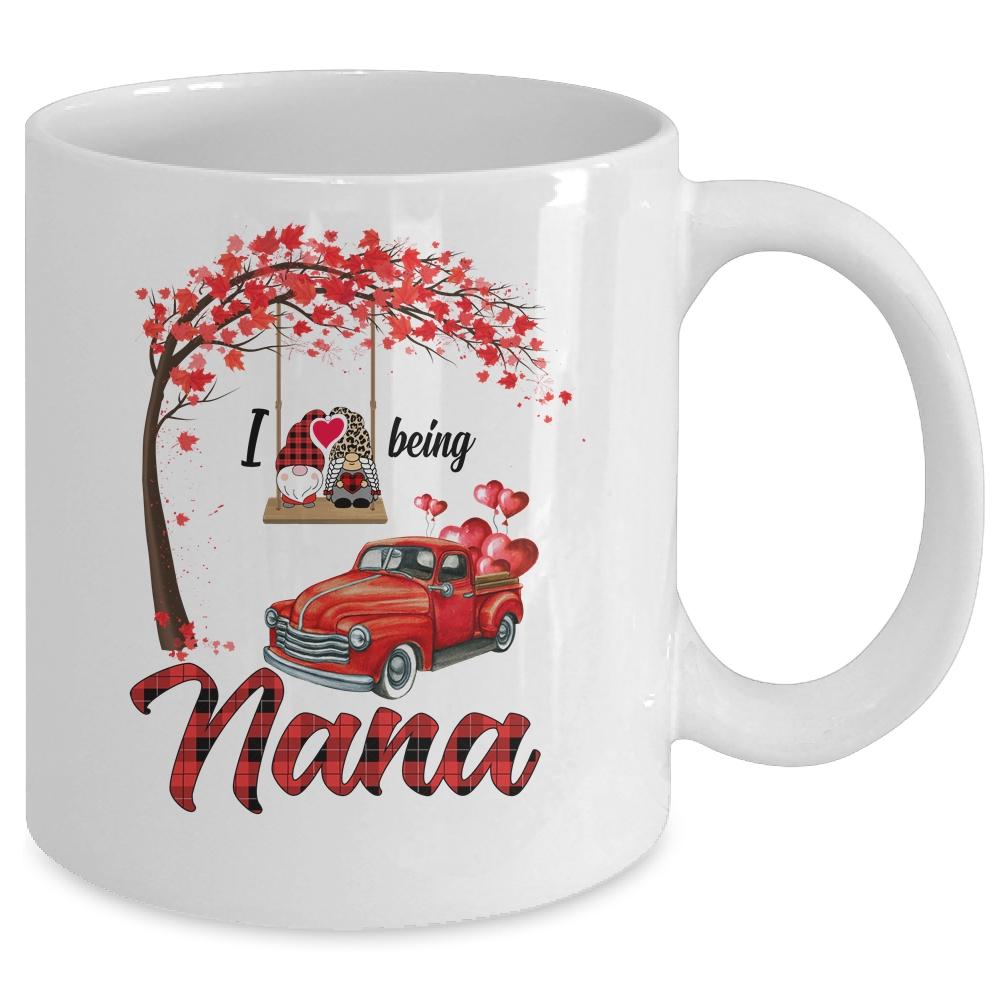 I Love Being Nana Gnome Red Plaid Heart Valentines Day Mug-Coffee Mug-