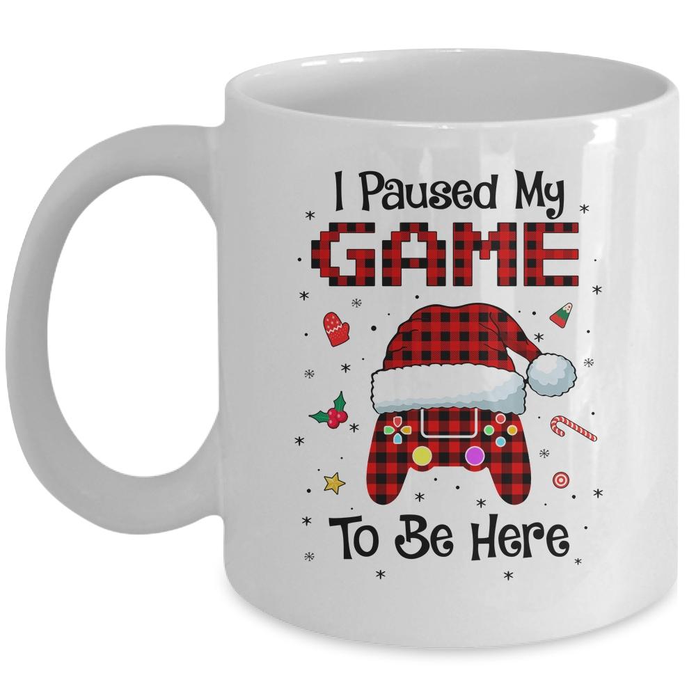 I Paused My Game To Be Here Red Plaid Video Gamer Christmas Mug-Coffee Mug-Mug-White