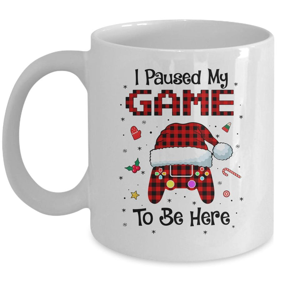 I Paused My Game To Be Here Red Plaid Video Gamer Christmas Mug-Coffee Mug-Mug-White