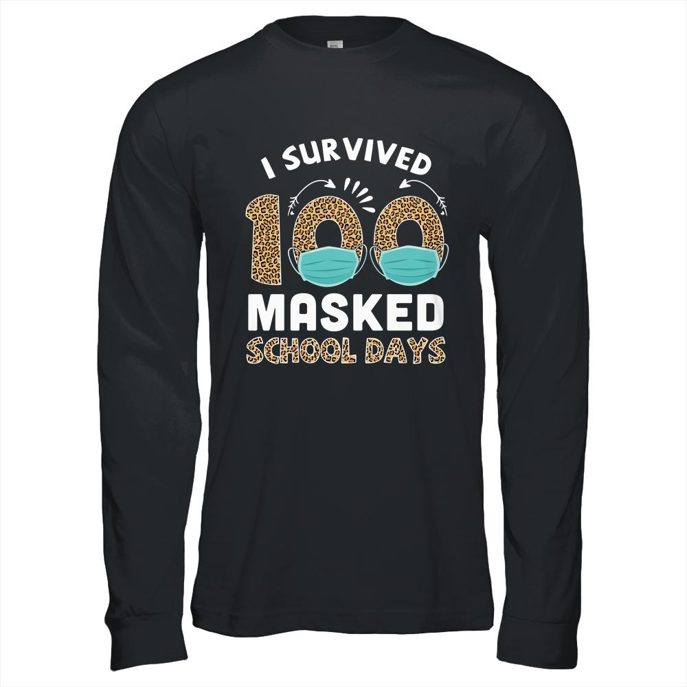 I Survived 100 Masked School Days Funny 100th Day Of School-T-Shirt & Hoodie-Long Sleeve T-Shirt-Black