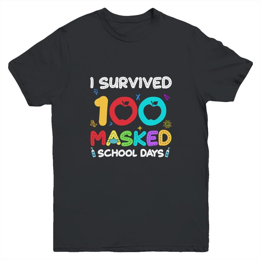 I Survived 100 Masked School Days Teacher Or Student Gift Youth-Youth Shirt-Youth T-Shirt-Black