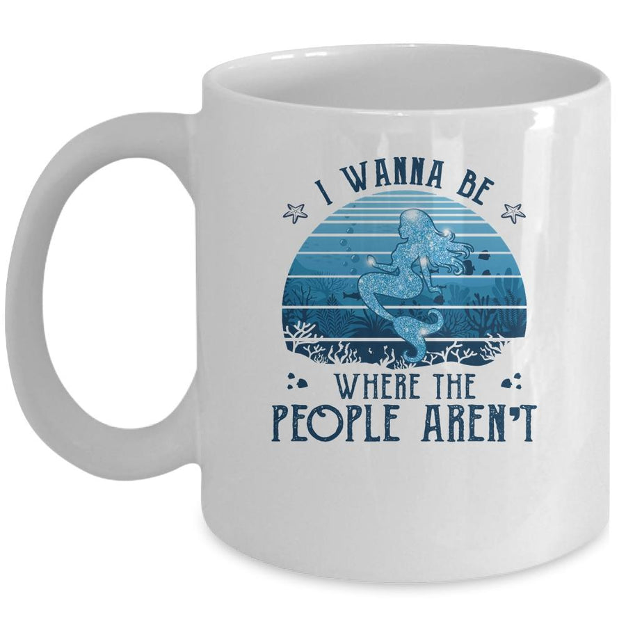 I Wanna Be Where The People Arent Vintage Mermaid Mug-Coffee Mug-Mug-White