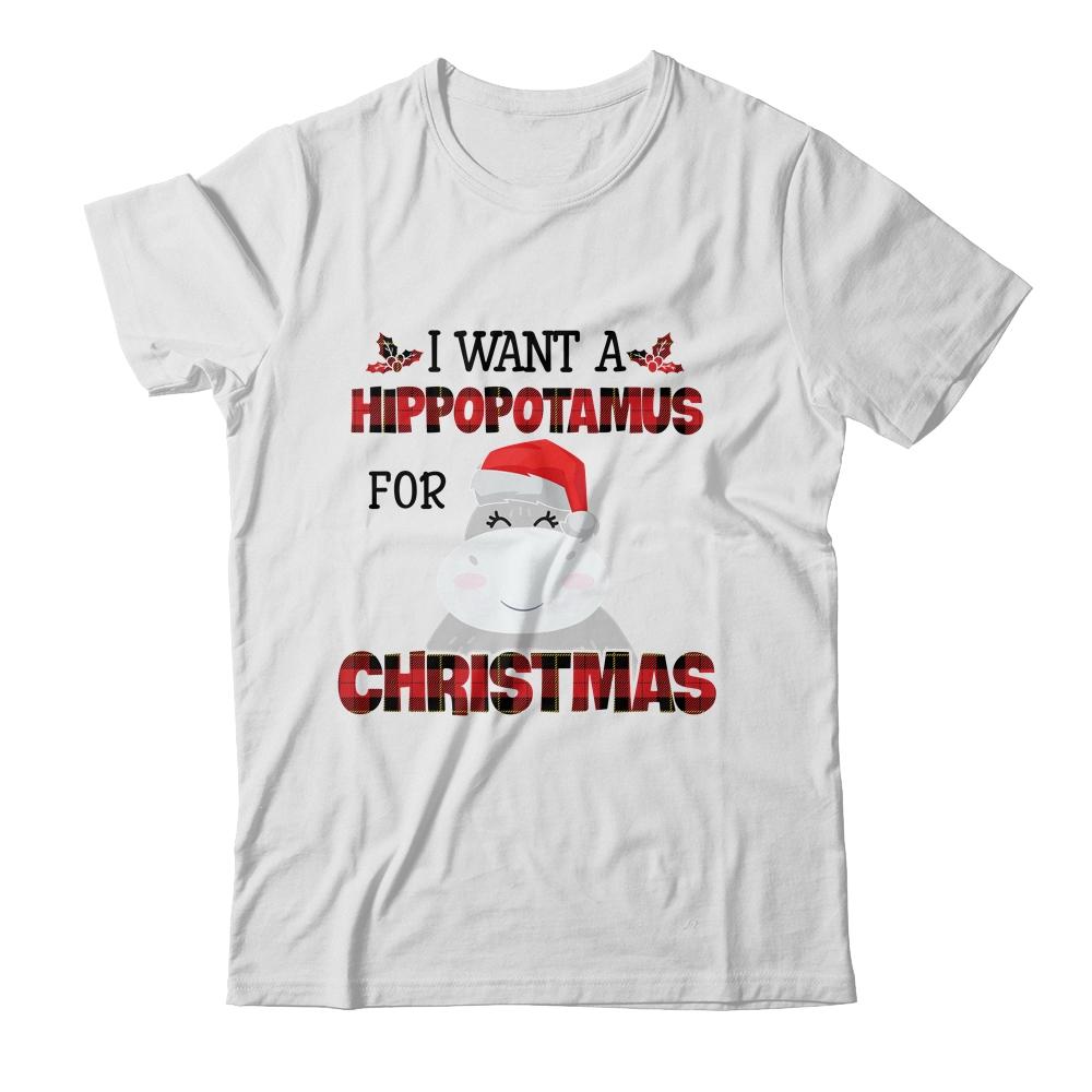 I Want A Hippopotamus For Christmas Hippo Buffalo Plaid-T-Shirt & Sweatshirt-Classic T-Shirt-White