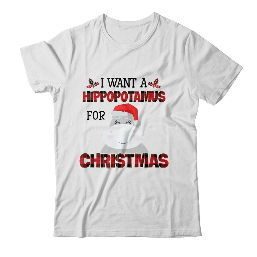 I Want A Hippopotamus For Christmas Hippo Buffalo Plaid-T-Shirt & Sweatshirt-Classic T-Shirt-White