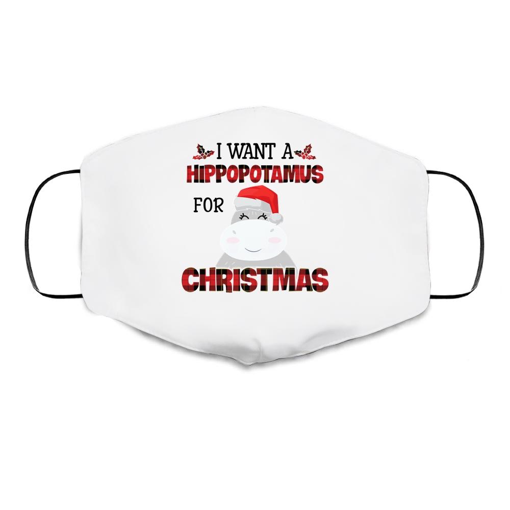 I Want A Hippopotamus For Christmas Hippo Buffalo Plaid Cloth Face Mask-Cloth Face Mask-Cloth Face Mask-White