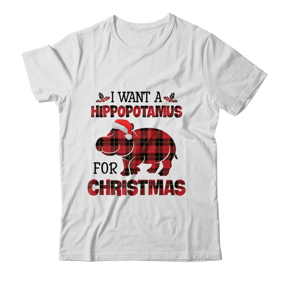 I Want A Hippopotamus For Christmas Hippo Buffalo Plaid Gift-T-Shirt & Sweatshirt-Classic T-Shirt-White