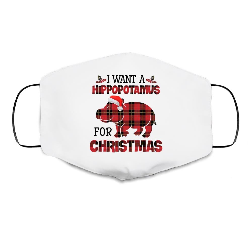 I Want A Hippopotamus For Christmas Hippo Buffalo Plaid Gift Cloth Face Mask-Cloth Face Mask-Cloth Face Mask-White