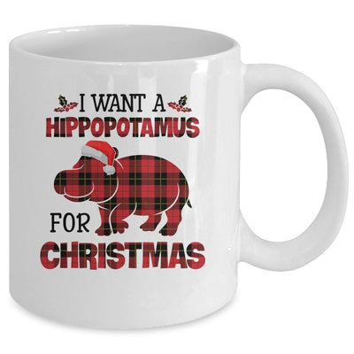 I Want A Hippopotamus For Christmas Hippo Buffalo Plaid Gift Mug-Coffee Mug-Mug-White