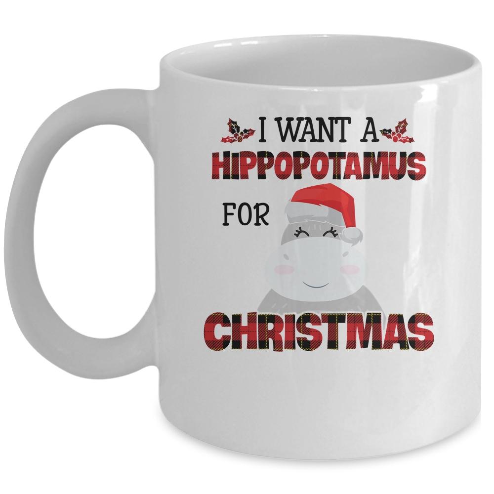 I Want A Hippopotamus For Christmas Hippo Buffalo Plaid Mug-Coffee Mug-Mug-White