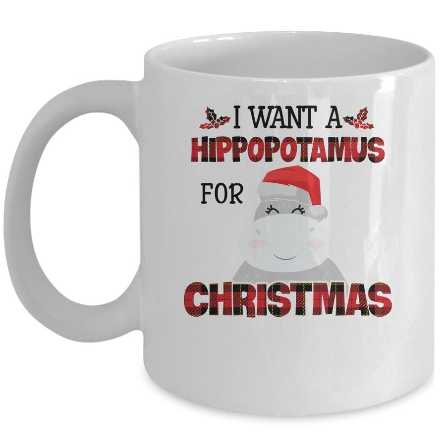 I Want A Hippopotamus For Christmas Hippo Buffalo Plaid Mug-Coffee Mug-Mug-White