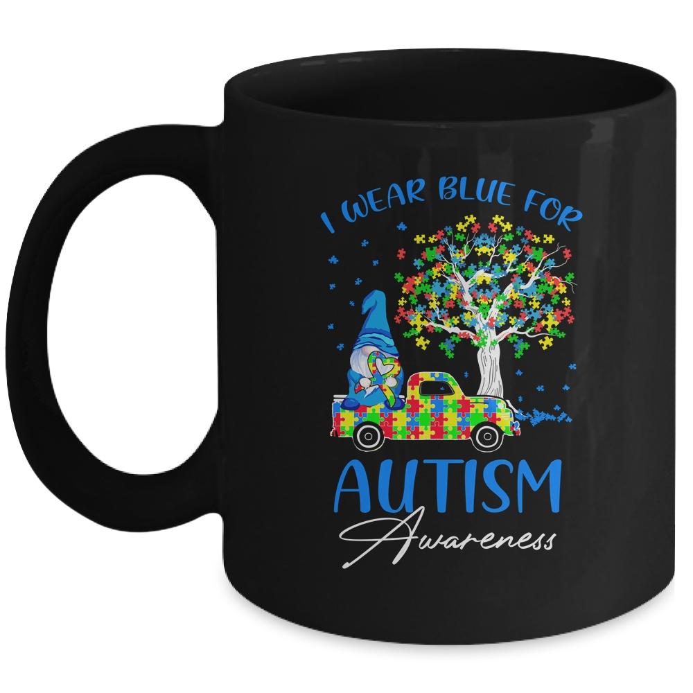 I Wear Blue For Autism Awareness Gnomes Heart Truck Mug