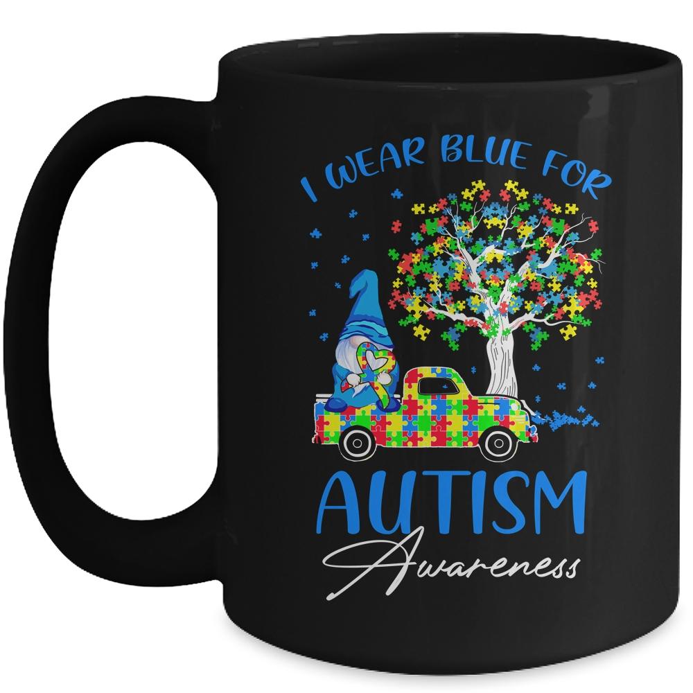 I Wear Blue For Autism Awareness Gnomes Heart Truck Mug-Coffee Mug-Mug-Black