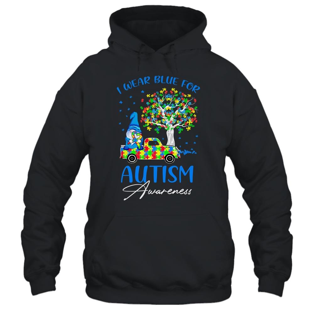 I Wear Blue For Autism Awareness Gnomes Heart Truck-T-Shirt & Hoodie-Pullover Hoodie-Black