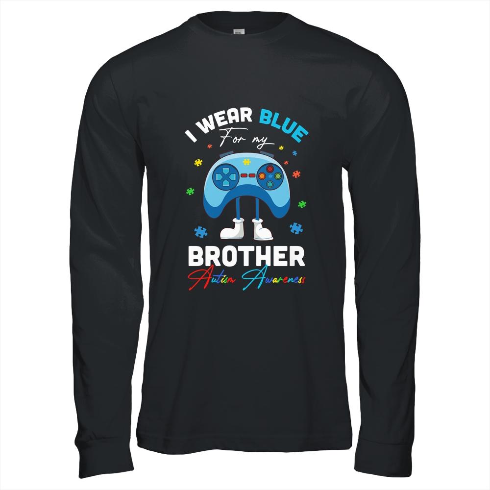 I Wear Blue For My Brother Autism Awareness Video Game-T-Shirt & Hoodie-Long Sleeve T-Shirt-Black