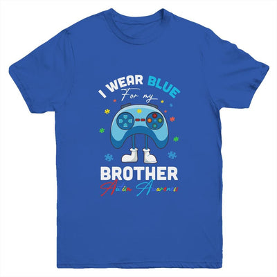 I Wear Blue For My Brother Autism Awareness Video Game Youth-Youth Shirt-Youth T-Shirt-Royal