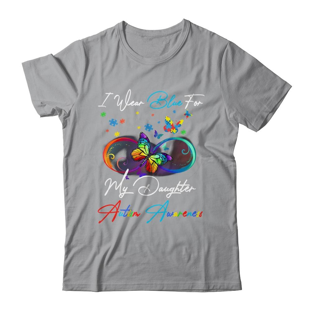 I Wear Blue For My Daughter Autism Awareness Butterfly-T-Shirt & Hoodie-Classic T-Shirt-Sport Grey