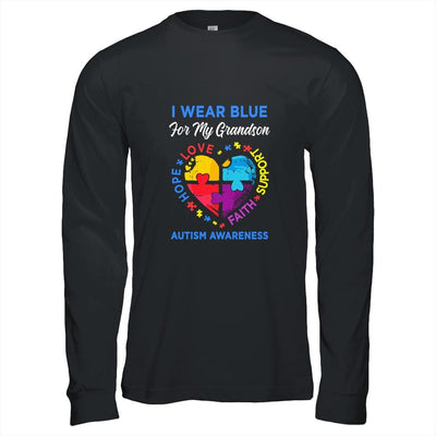 I Wear Blue For My Grandson Autism Awareness Hope Love Support-T-Shirt & Hoodie-Long Sleeve T-Shirt-Black