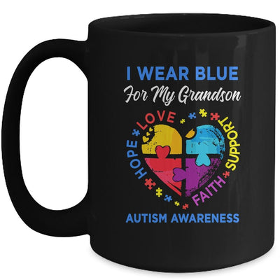 I Wear Blue For My Grandson Autism Awareness Hope Love Support Mug-Coffee Mug-Mug-Black