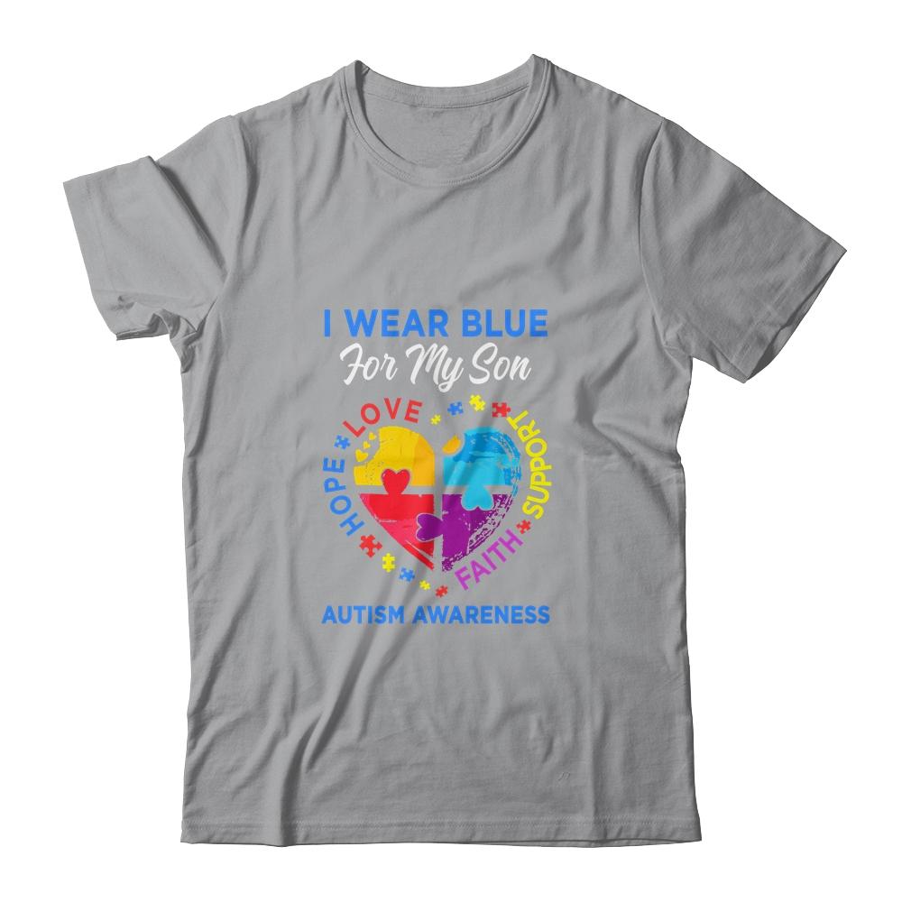 I Wear Blue For My Son Autism Awareness Hope Love Support-T-Shirt & Hoodie-Classic T-Shirt-Sport Grey