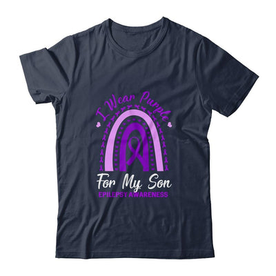 I Wear Purple Son Epilepsy Awareness Rainbow Mom Dad-T-Shirt & Hoodie-Classic T-Shirt-Navy