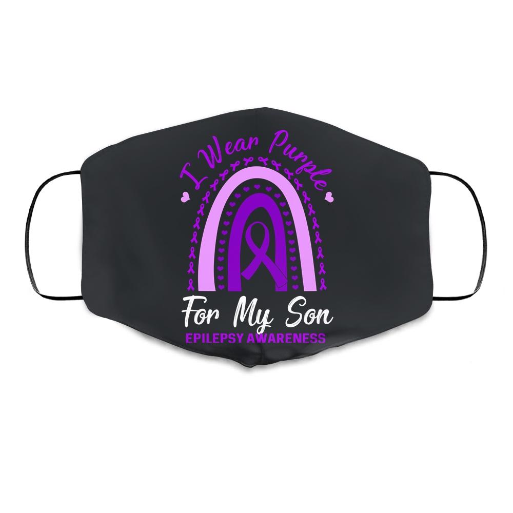 I Wear Purple Son Epilepsy Awareness Rainbow Mom Dad Cloth Face Mask