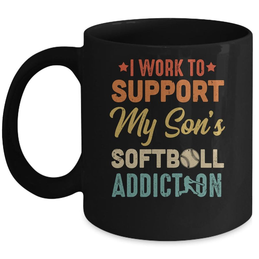 I Work To Support My Sons Softball Addiction Vintage Mug-Coffee Mug-Mug-Black