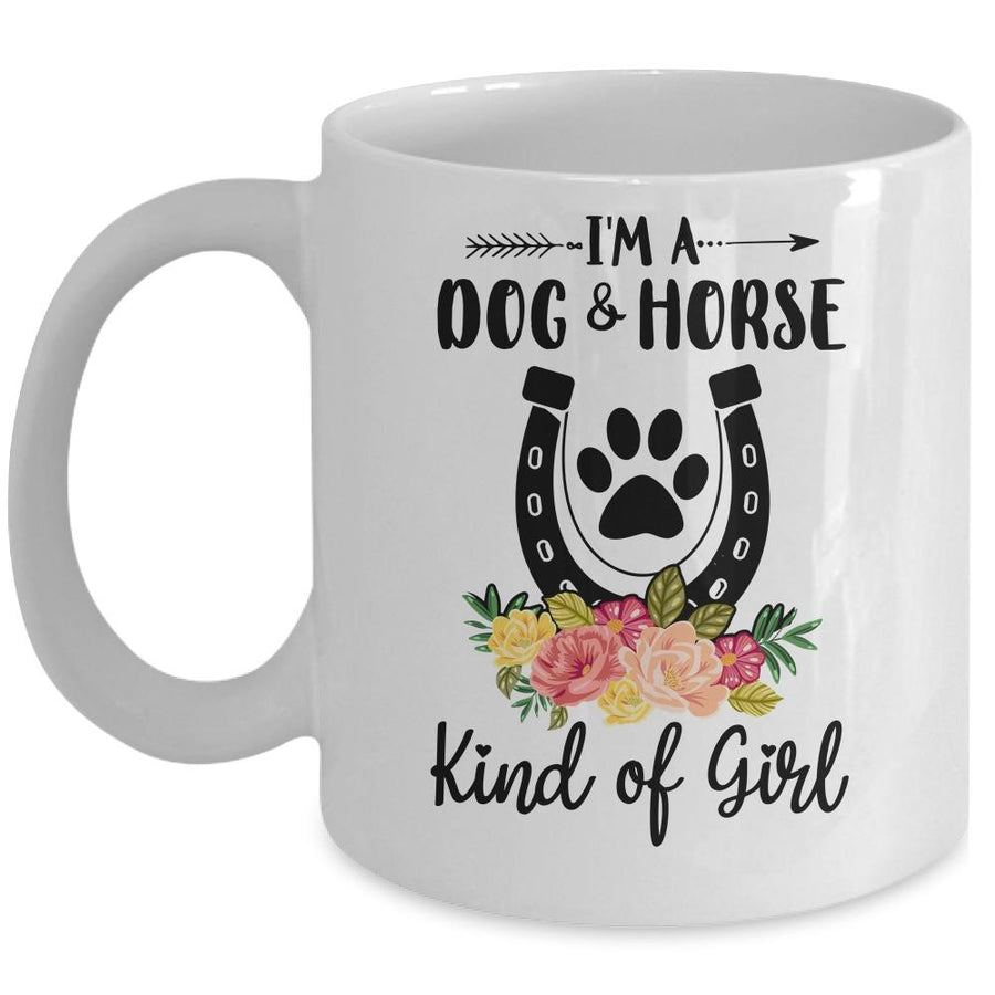 I'm A Dog And Horse Kind Of Girl Paw Print Horseshoe Gift Mug-Coffee Mug-Mug-White