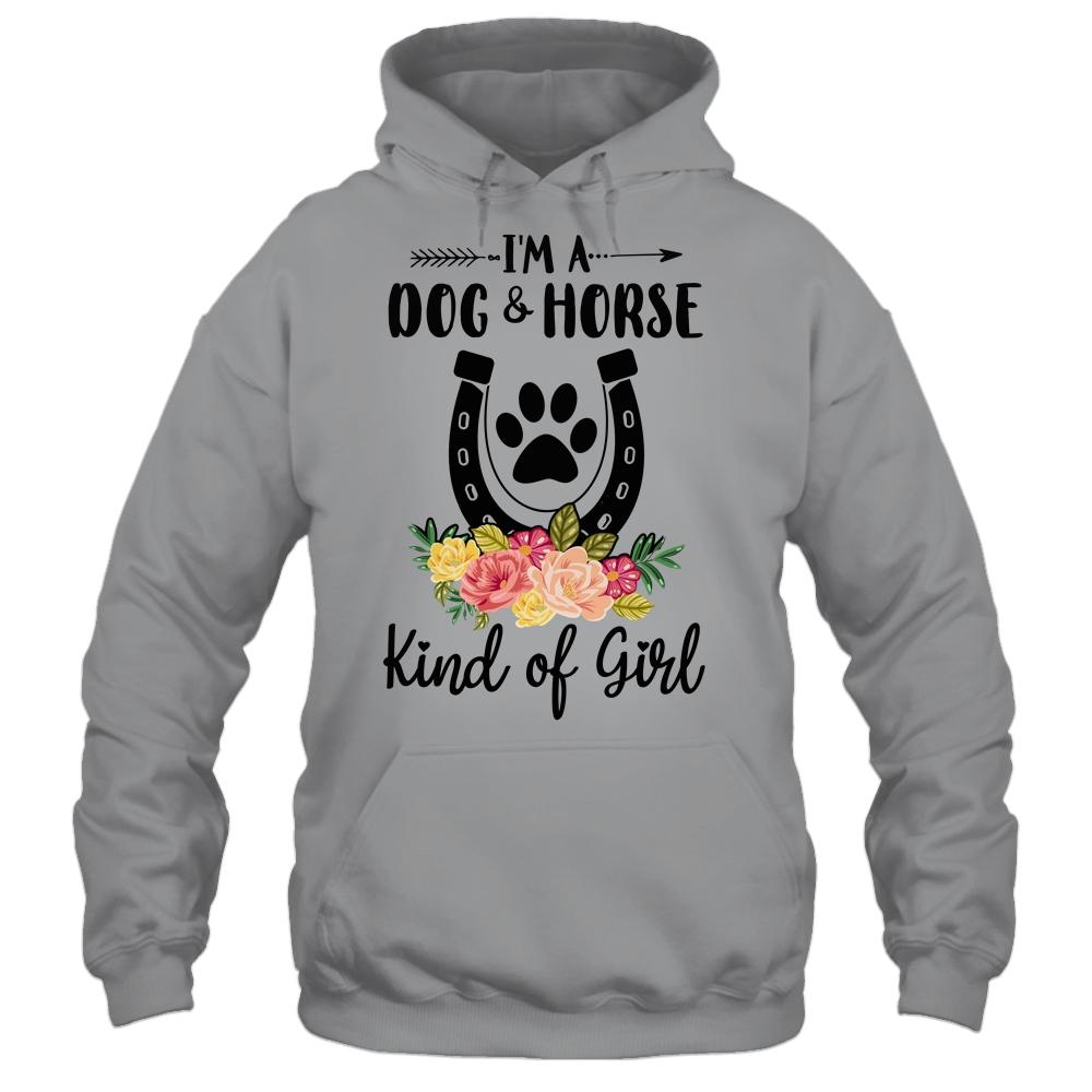 I'm A Dog And Horse Kind Of Girl Paw Print Horseshoe Gift-T-Shirt & Tank Top-Pullover Hoodie-Sport Grey