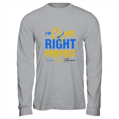 I'm Down Right Perfect Quote Down Syndrome Awareness Ribbon-T-Shirt & Hoodie-Long Sleeve T-Shirt-Sport Grey