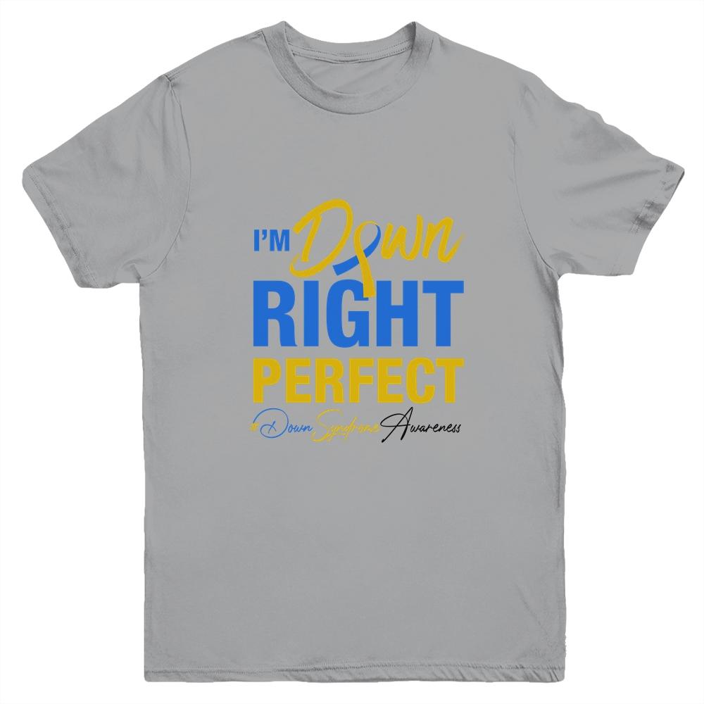 I'm Down Right Perfect Quote Down Syndrome Awareness Ribbon Youth-Youth Shirt-Youth T-Shirt-Sport Grey