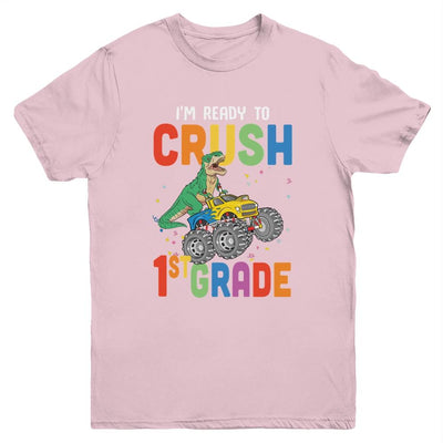 I'm Ready To Crush 1st Grade Monster Truck Dinosaur Youth-Youth Shirt-Youth T-Shirt-Light Pink