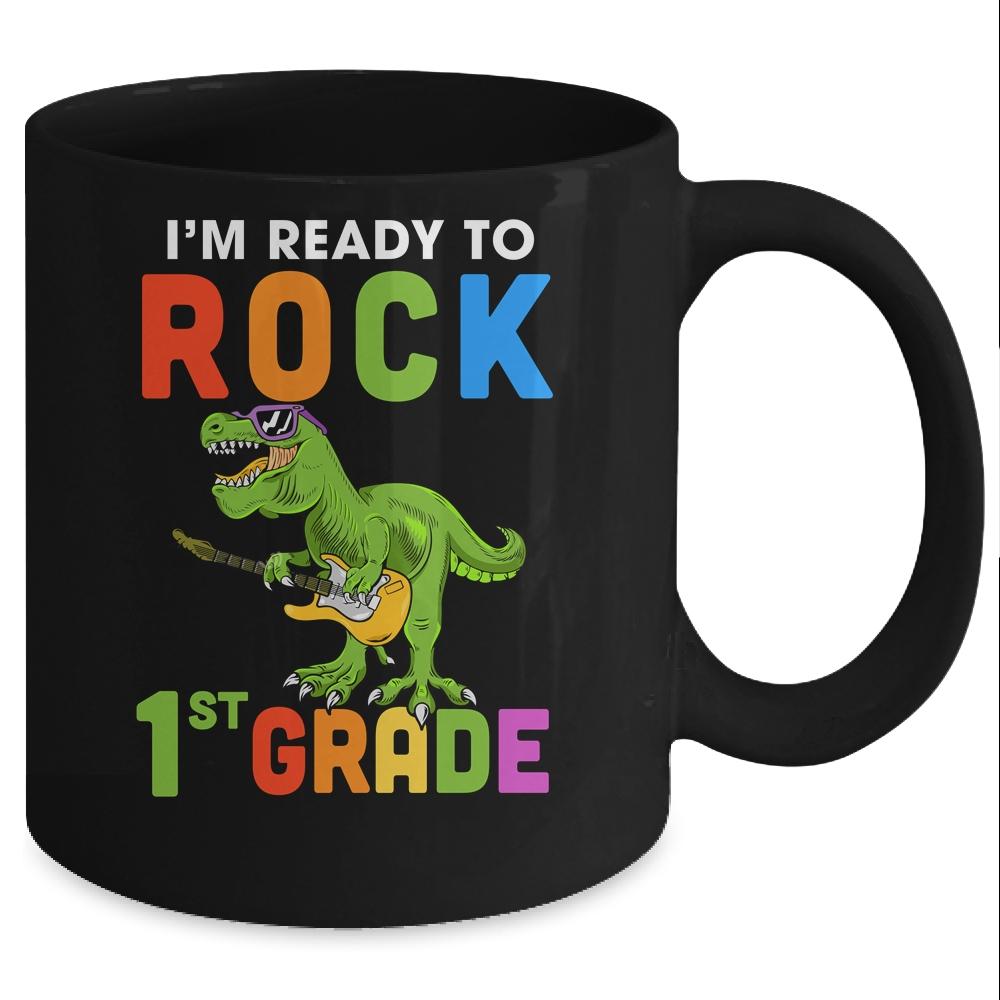 I'm Ready To Rock 1st Grade Dinosaur Back To School Mug-Coffee Mug-Mug-Black