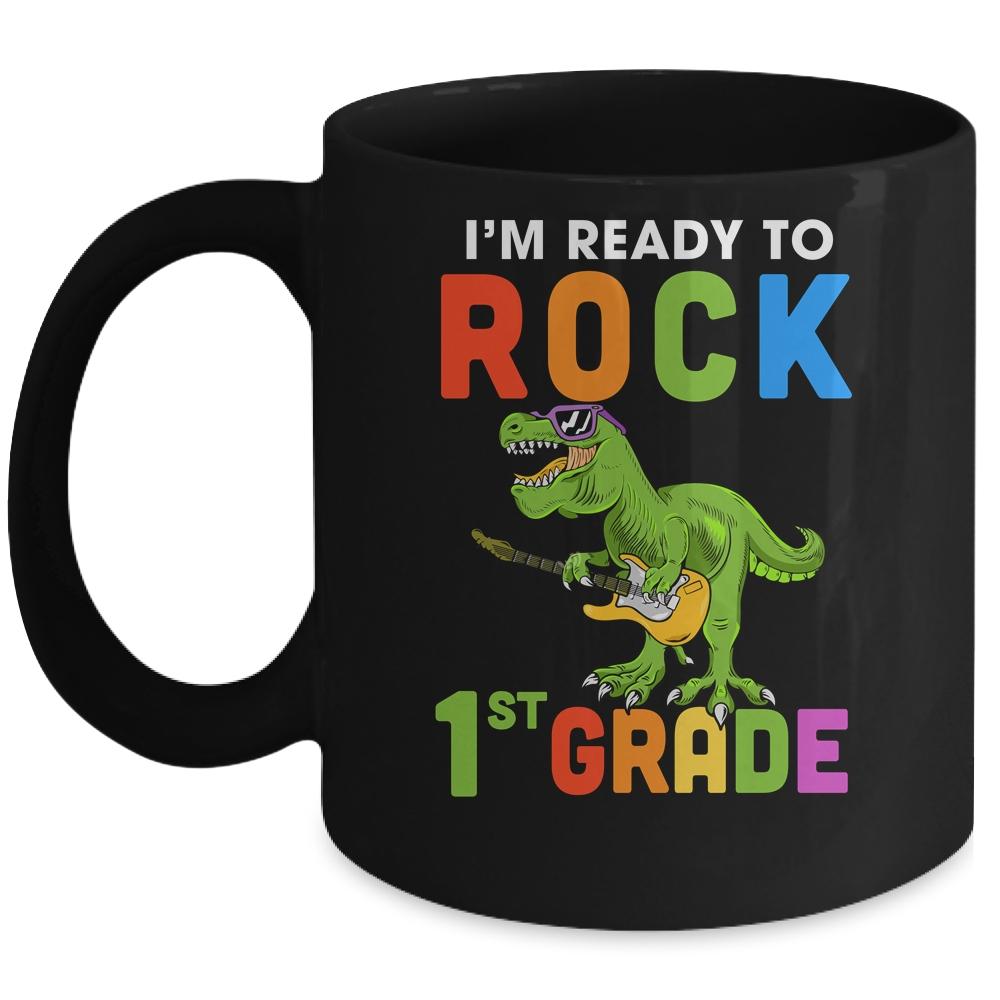 I'm Ready To Rock 1st Grade Dinosaur Back To School Mug-Coffee Mug-Mug-Black