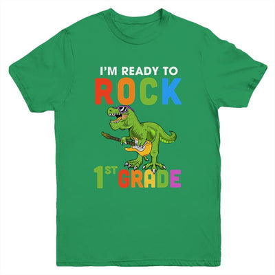 I'm Ready To Rock 1st Grade Dinosaur Back To School Youth-Youth Shirt-Youth T-Shirt-Irish Green