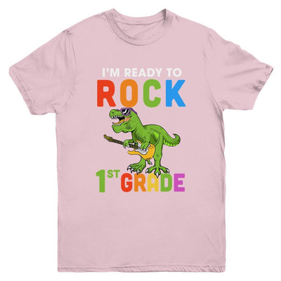 I'm Ready To Rock 1st Grade Dinosaur Back To School Youth-Youth Shirt-Youth T-Shirt-Light Pink