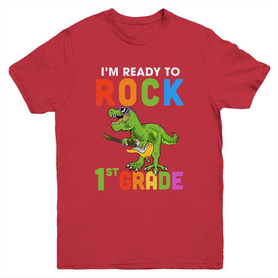 I'm Ready To Rock 1st Grade Dinosaur Back To School Youth-Youth Shirt-Youth T-Shirt-Red