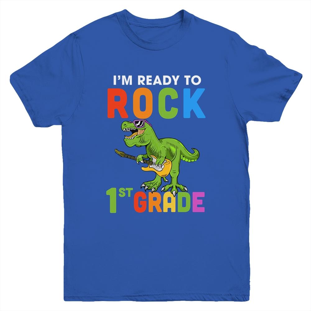 I'm Ready To Rock 1st Grade Dinosaur Back To School Youth-Youth Shirt-Youth T-Shirt-Royal