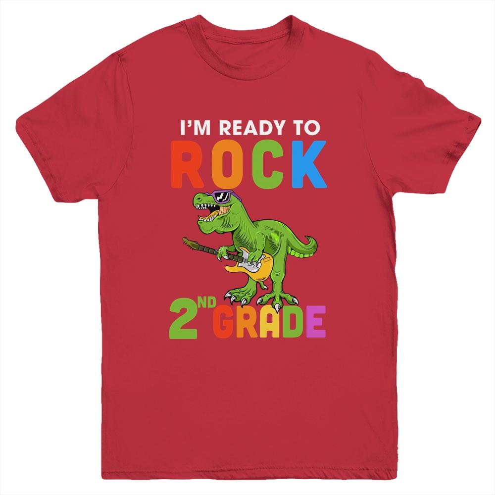 I'm Ready To Rock 2nd Grade Dinosaur Back To School Youth-Youth Shirt-Youth T-Shirt-Red
