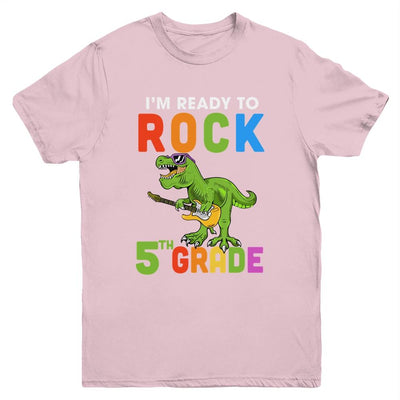 I'm Ready To Rock 5th Grade Dinosaur Back To School Youth-Youth Shirt-Youth T-Shirt-Light Pink