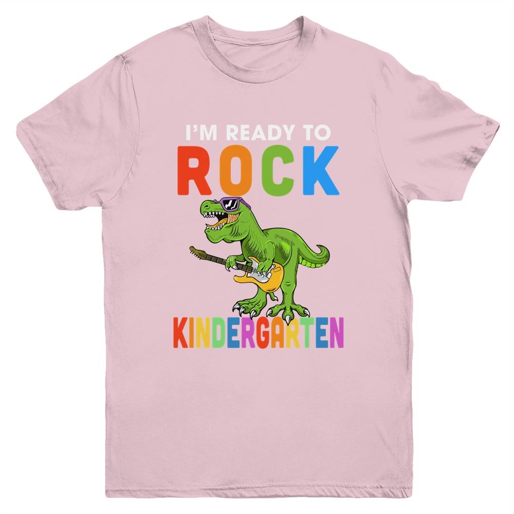 I'm Ready To Rock Kindergarten Dinosaur Back To School Youth-Youth Shirt-Youth T-Shirt-Light Pink