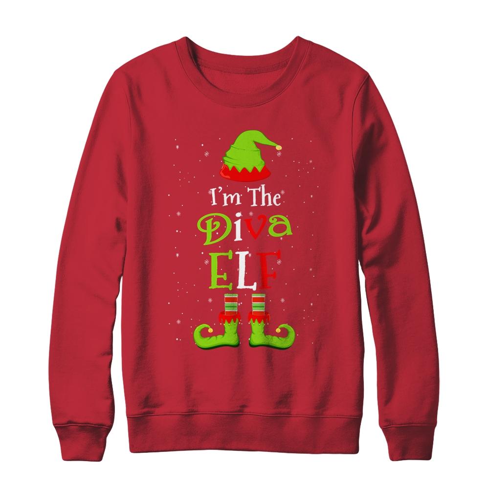 I'm The Diva Elf Family Matching Funny Christmas Group Gift-T-Shirt & Sweatshirt-Crewneck Sweatshirt-Red