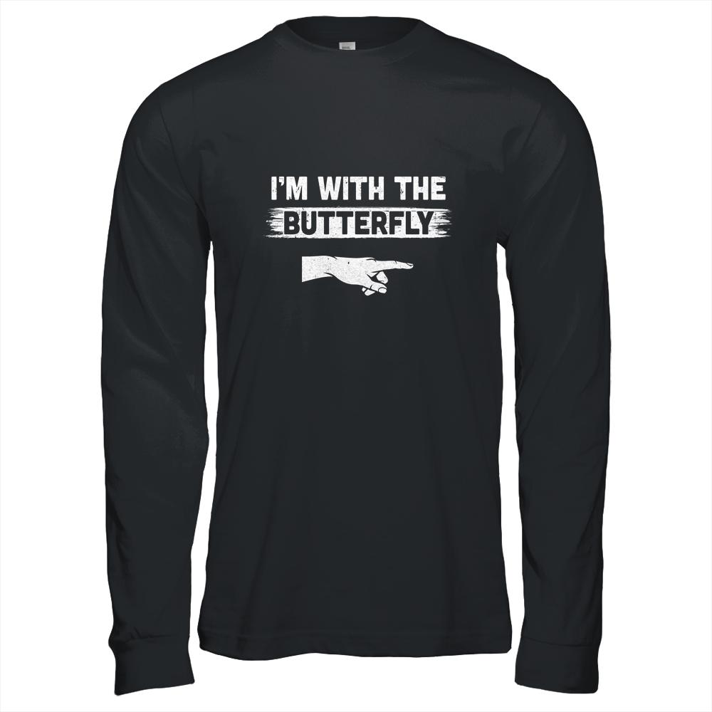 I'm With The Butterfly Halloween Costume Party Matching Couples-T-Shirt & Long Sleeve-Long Sleeve T-Shirt-Black