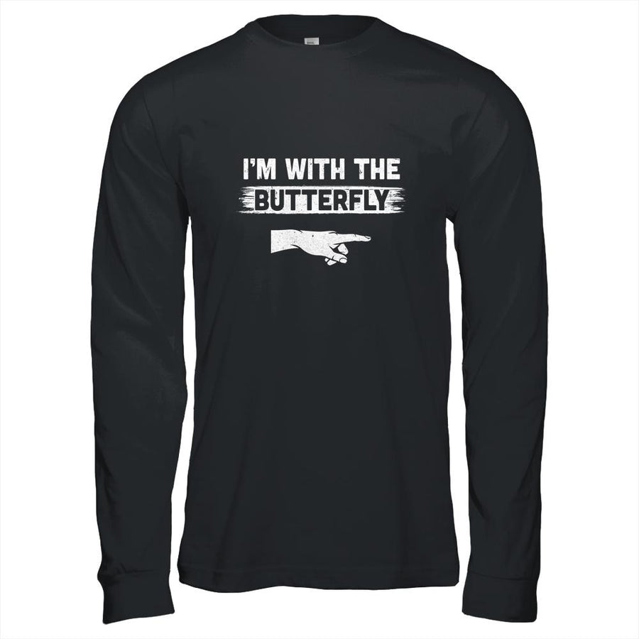 I'm With The Butterfly Halloween Costume Party Matching Couples-T-Shirt & Long Sleeve-Long Sleeve T-Shirt-Black