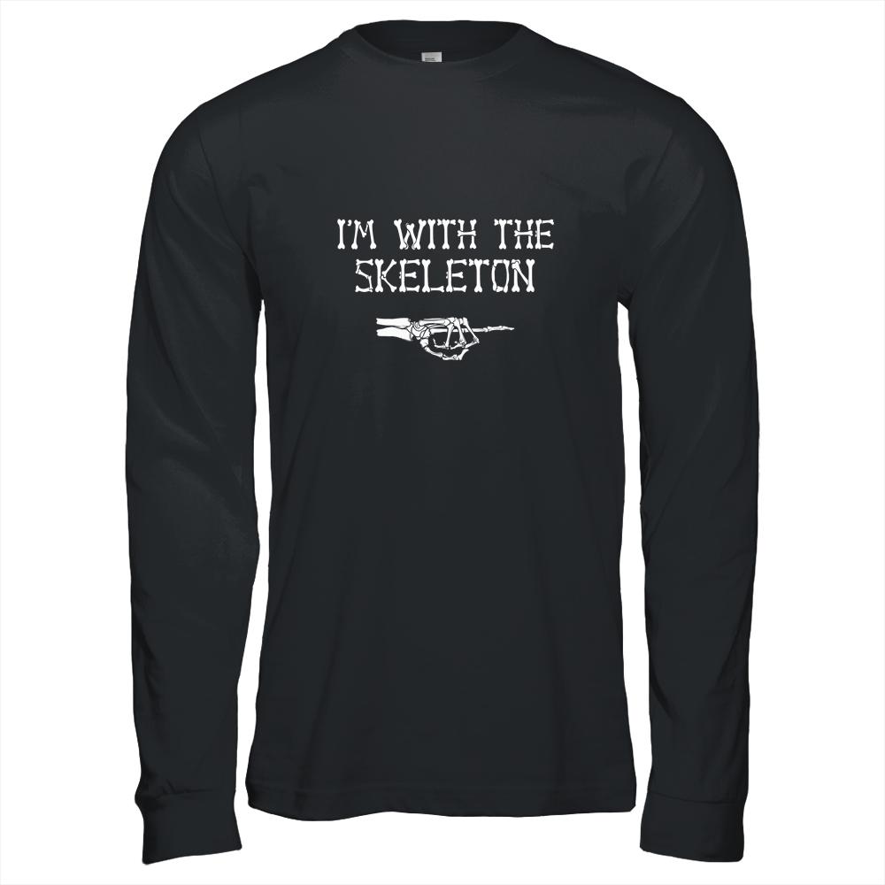 I'm With The Skeleton Halloween Costume Party Matching Couples-T-Shirt & Long Sleeve-Long Sleeve T-Shirt-Black