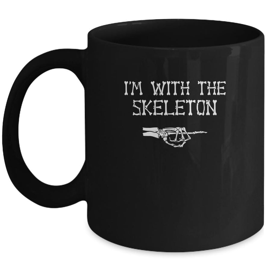 I'm With The Skeleton Halloween Costume Party Matching Couples Mug-Coffee Mug-Mug-Black