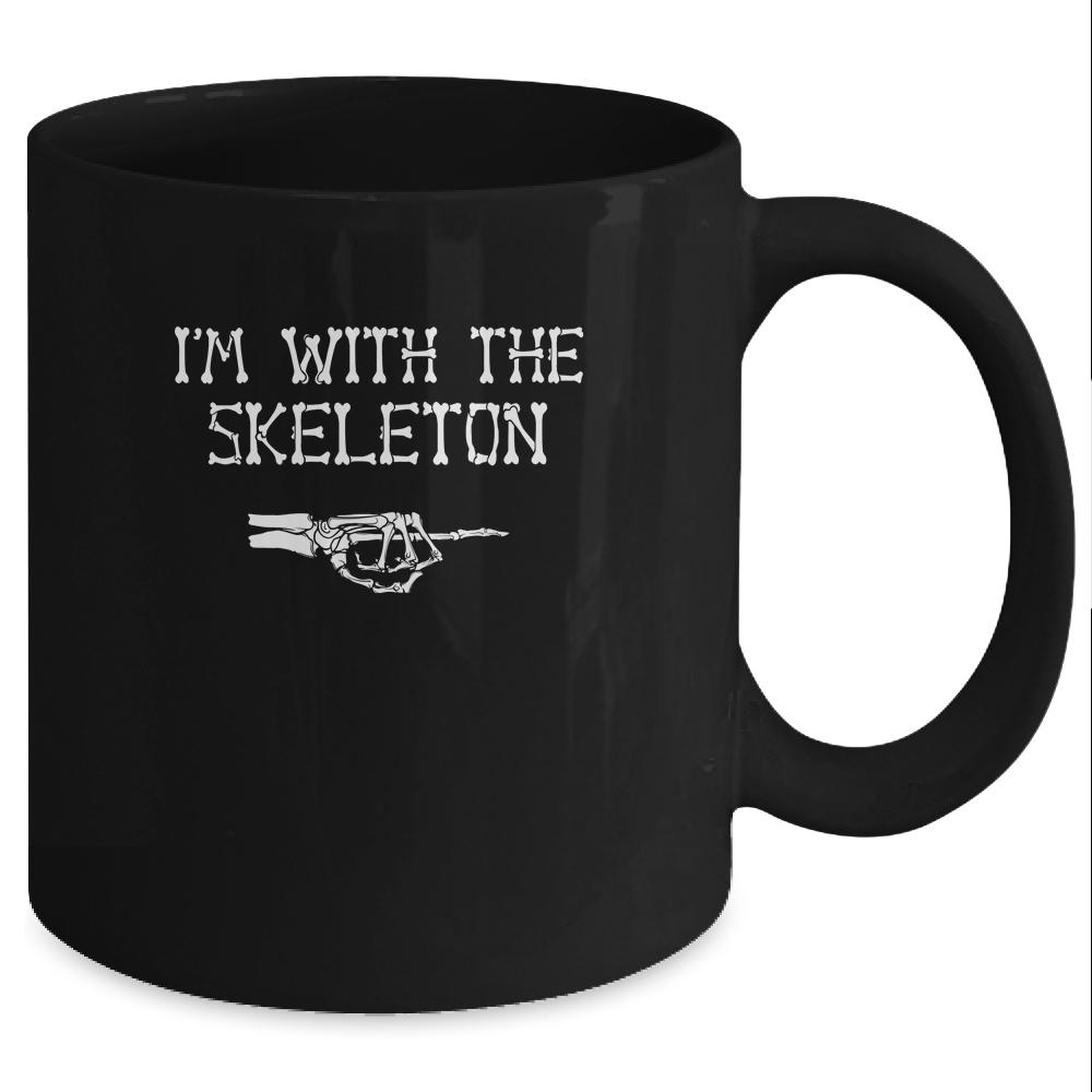 I'm With The Skeleton Halloween Costume Party Matching Couples Mug-Coffee Mug-Mug-Black