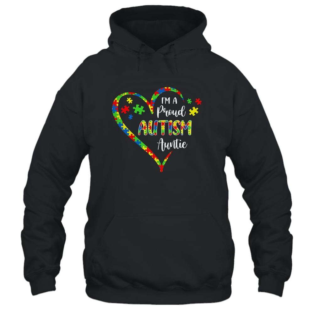 Im A Proud Autism Auntie Love Heart Autism Awareness-T-Shirt & Hoodie-Pullover Hoodie-Black