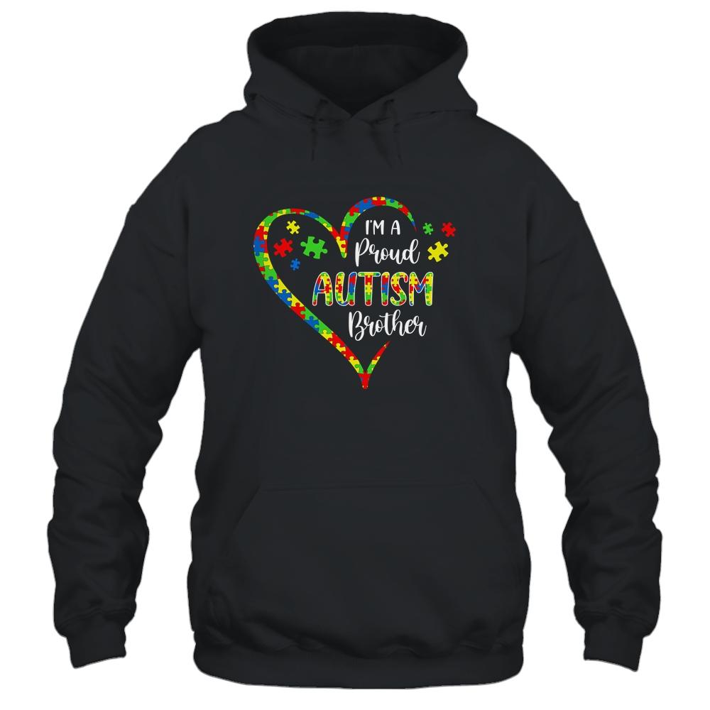 Im A Proud Autism Brother Love Heart Autism Awareness-T-Shirt & Hoodie-Pullover Hoodie-Black