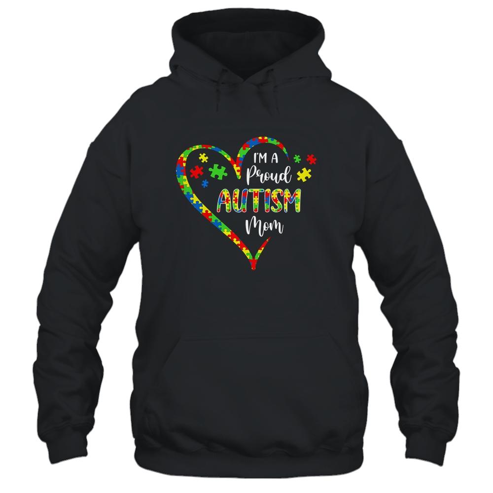 Im A Proud Autism Mom Love Heart Autism Awareness-T-Shirt & Hoodie-Pullover Hoodie-Black