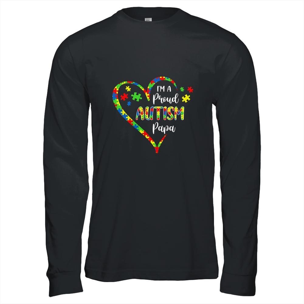 Im A Proud Autism Papa Love Heart Autism Awareness-T-Shirt & Hoodie-Long Sleeve T-Shirt-Black